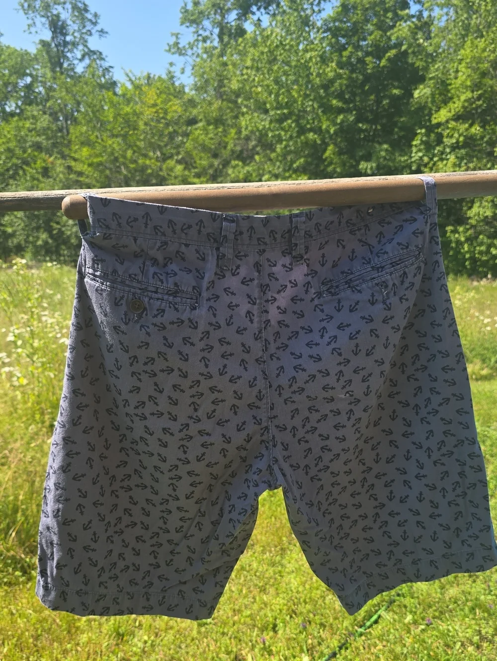 Vintage J. Crew Navy Anchor-Print Flat Front Men’s Shorts 32